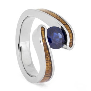 Koa Wood Engagement Ring, Sapphire In Tension Setting, Titanium Ring-2663 - Jewelry by Johan