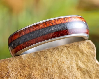 Dark Wedding Band with Bloodwood and Onyx in Titanium