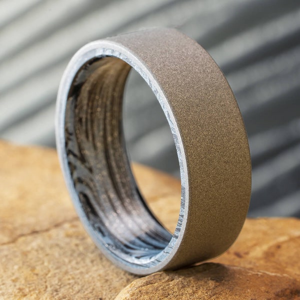 Masculine Titanium Ring with Mokume Gane and Sandblasted Finish