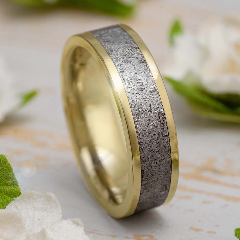 Solid Yellow Gold Meteorite Ring