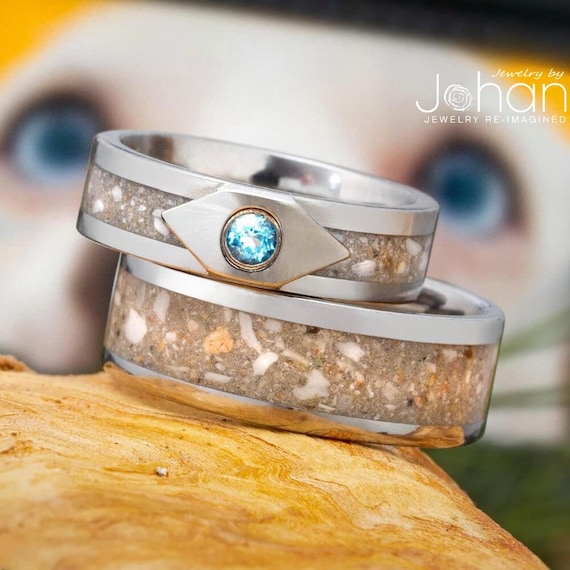 Custom Memorial Ring Set With Sky Blue Topaz Gemstone Matching