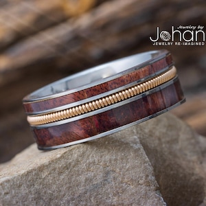 Guitar String & Rosewood Men&#39;s Wedding Band, Ring for Musician, Rock N Roll Wedding, Option to Supply Your Own String