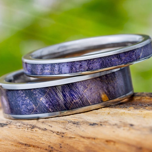 Purple Wedding Rings Matching Wedding Band Set With Purple Etsy