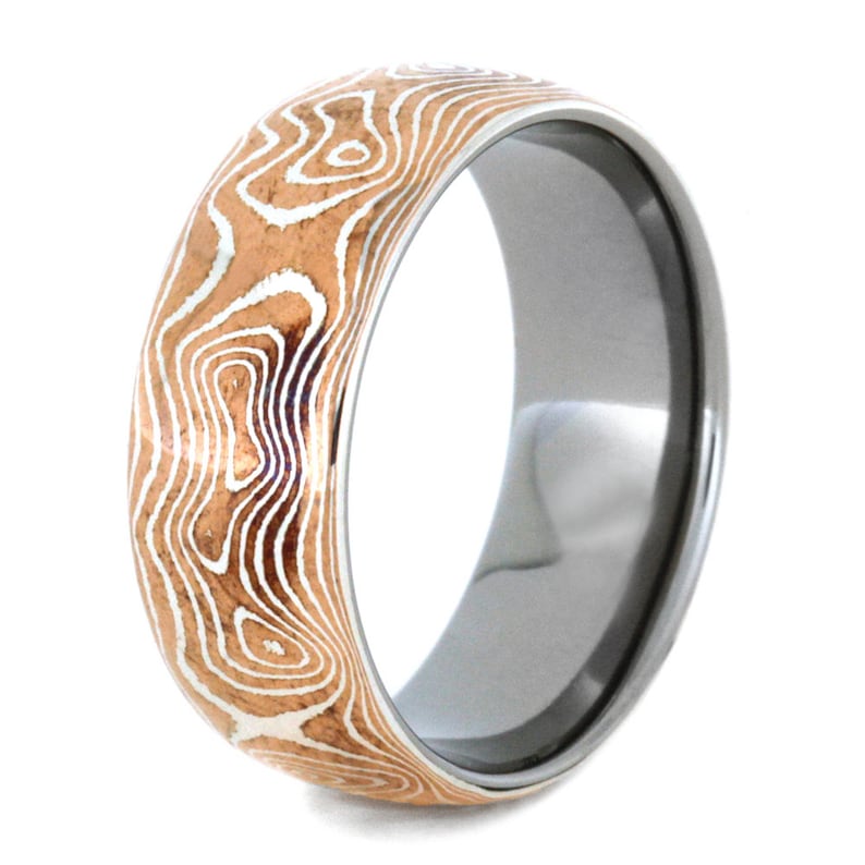 Copper And Silver Mokume Gane Ring With Titanium