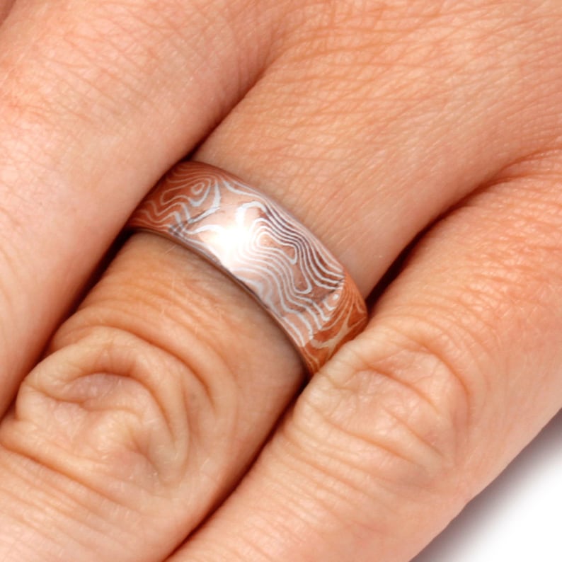 Copper And Silver Mokume Gane Ring With Titanium