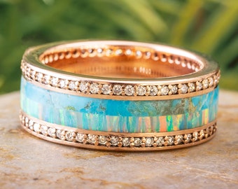 Rose Gold Eternity Band with Turquoise and Opal