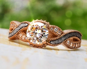 Rose Gold Engagement Ring With Meteorite & Diamond Shank Twist