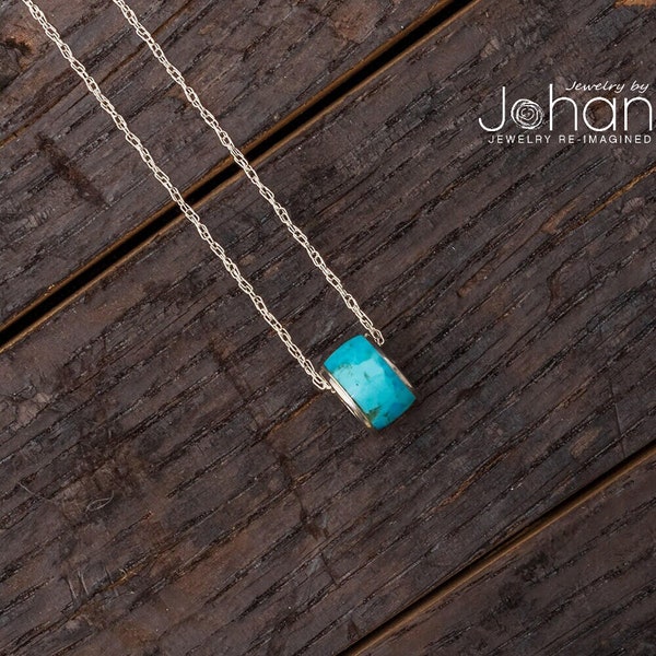 Blue Turquoise Charm Bead Necklace (In Stock), Sterling Silver Necklace With Blue Charm Bead, Authentic Turquoise Jewelry