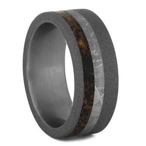 Genuine Meteorite + Dino Bone Men's Wedding Band in Sandblasted ...