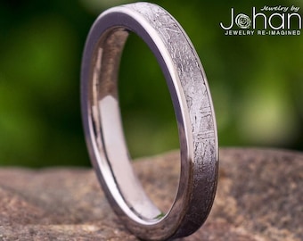 Authentic Meteorite Women's Wedding Band, Gibeon Meteorite Ring for Her Crafted in Titanium, In Stock