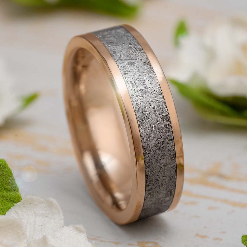 Simple Rose Gold Meteorite Ring