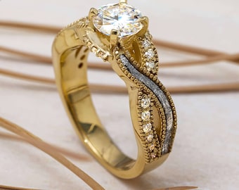 Meteorite Engagement Ring With Yellow Gold & Diamonds