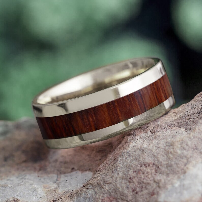 14k Gold Wedding Band With Wood Inlay, Solid Gold With Durable Wood Inlay, Nearly 100 Wood Options or Supply Your Own image 4