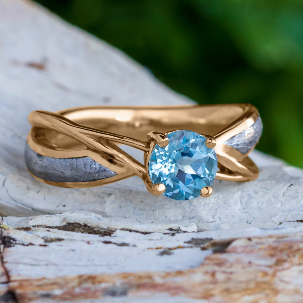 Pear-Cut Swiss Blue Topaz & Diamond Milgrain Halo Beaded Shank Ring |  CGR229W-DBT | Valina Fine Jewelry