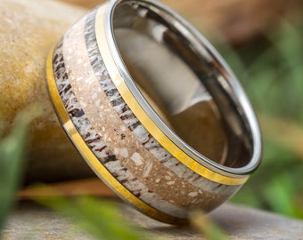 Memorial Ring with Antler & Cremains