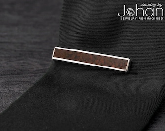 Fossilized Dinosaur Bone Tie Clip, Sterling Silver, Unique Suiting Accessory