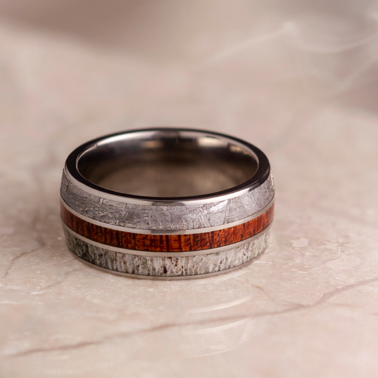 Meteorite Wood & Antler Men's Wedding Band Unique - Etsy Canada