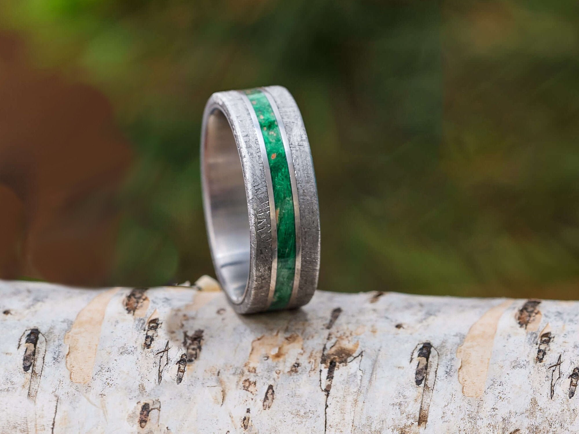 Green Wood & Meteorite Men's Wedding Band Crafted in Manly - Etsy
