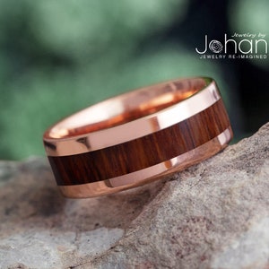 Ironwood Wedding Band In Solid Gold, Handmade Wooden Ring