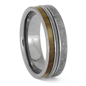 Bass Guitar String Ring With Rowan Wood and Meteorite - Etsy