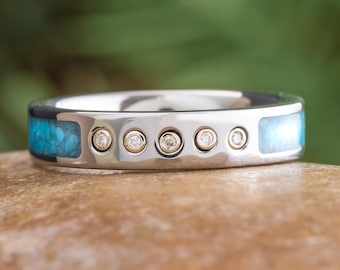 Diamond Wedding Band with Turquoise Inlay