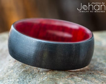 Black Wedding Band with Dark Wood, Black Zirconium Ring With Unique Wood Inside, Other Wood Options Available