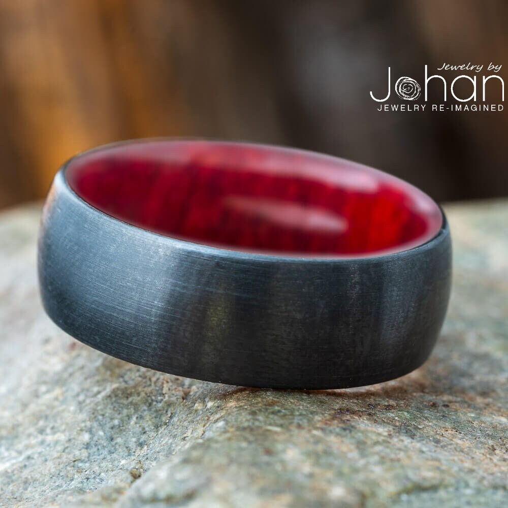 Black zirconium wood inlay ring deals