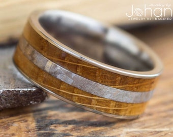 Whiskey Oak & Meteorite Men's Wedding Band Band