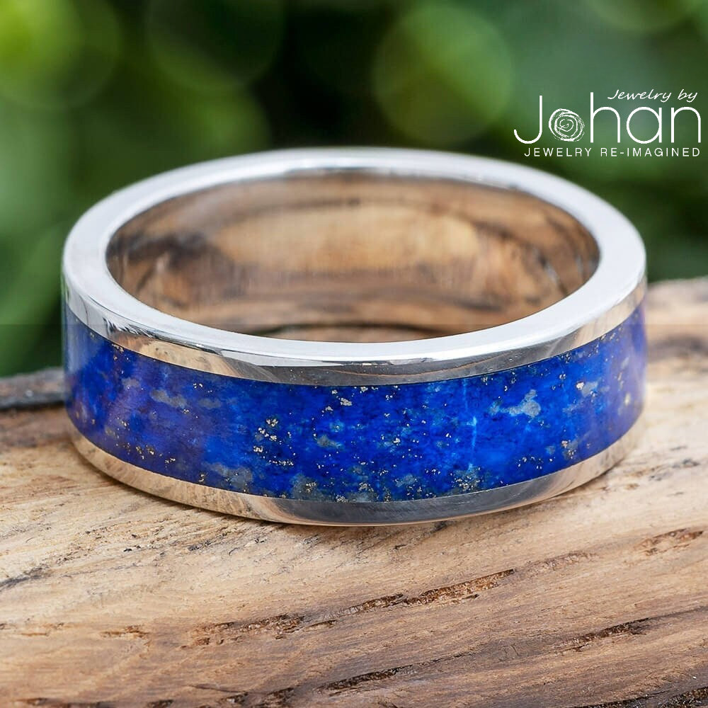 Platinum Lapis Lazuli Men s Wedding Band Etsy Sweden