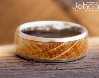Alliance simple tonneau de whisky en bois de chêne et titane pour hommes, bague en bois personnalisée