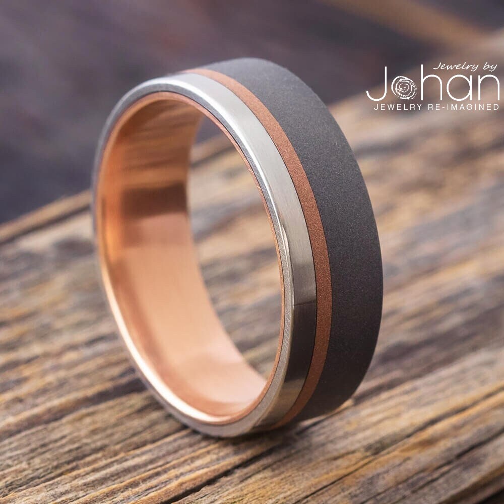 Mens titanium and rose gold wedding bands sale