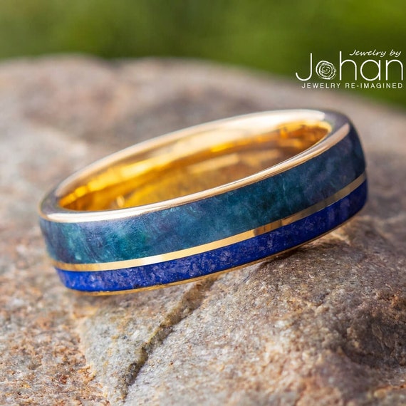 Jade and Crushed Sapphire Wedding Band in Yellow Gold Etsy New