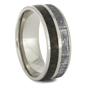 Meteorite & Fossil Ring Set Unique Matching Wedding Bands - Etsy