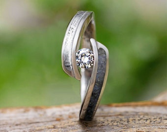 Diamond Engagement Ring with Meteorite & Dino Bone