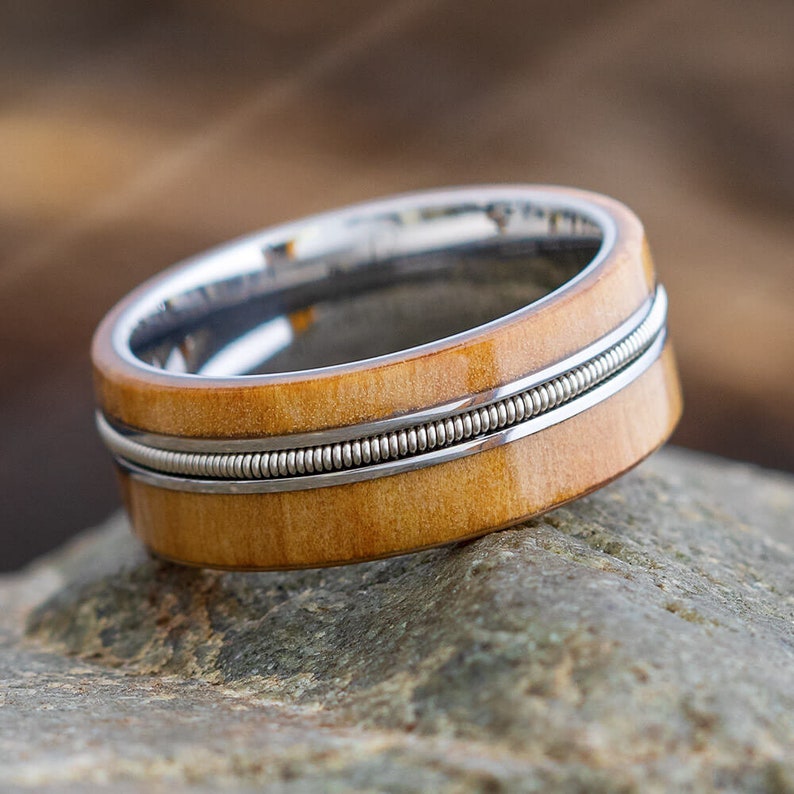 Bass String & Rowan Wood Men's Wedding Band Ring for Etsy