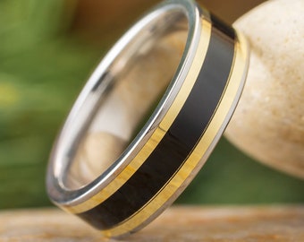 Unique African Blackwood Ring With Yellow Gold Pinstripes