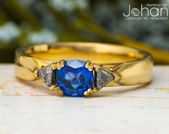 Cushion Cut Engagement Ring with Meteorite Accents