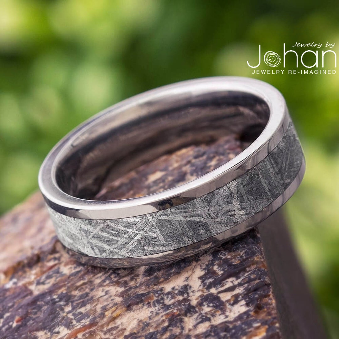 Genuine Meteorite Men's Wedding Ring Titanium Ring With - Etsy