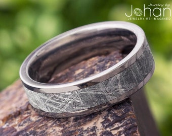 Genuine Meteorite Men's Wedding Ring, Titanium Ring With Gibeon Meteorite, In Stock