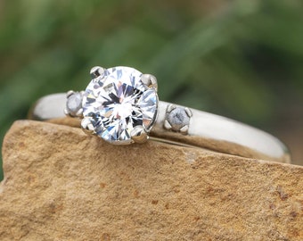 Three Stone Engagement Ring with Meteorite Stones