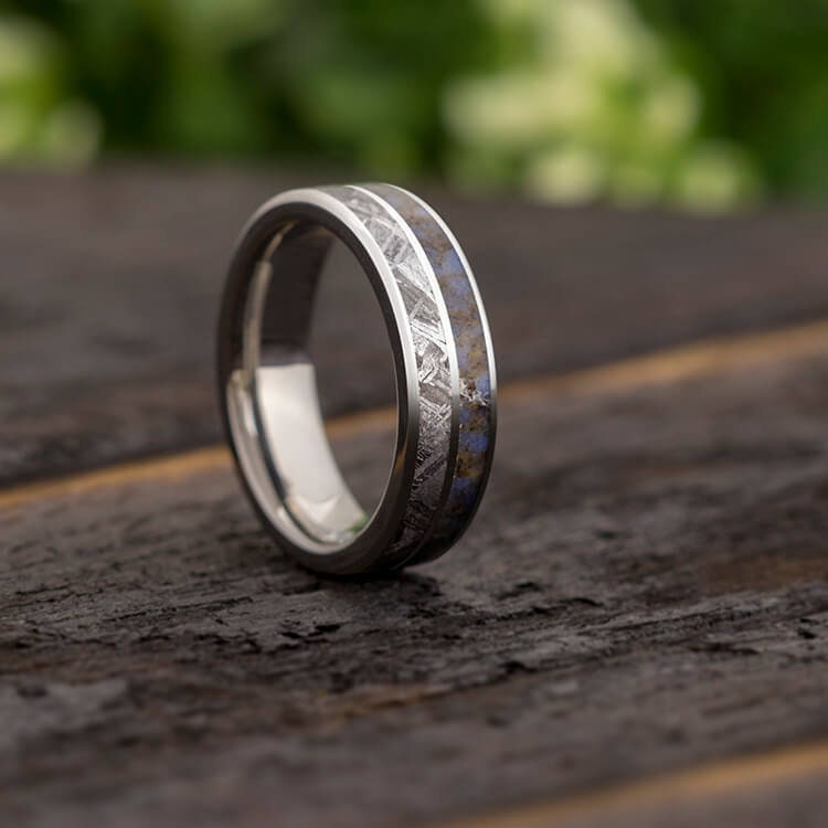 Handmade Meteorite Ring with Dinosaur Bone Unique Wedding | Etsy