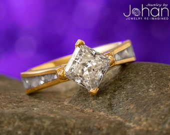 Princess Cut Moissanite Engagement Ring with Mother of Pearl