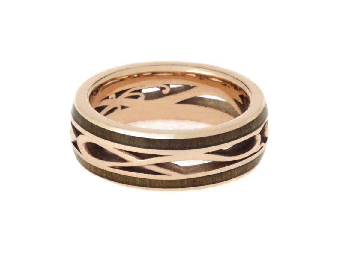 Art Deco Rose Gold Wedding Band With Wood and Filigree Swirl Etsy