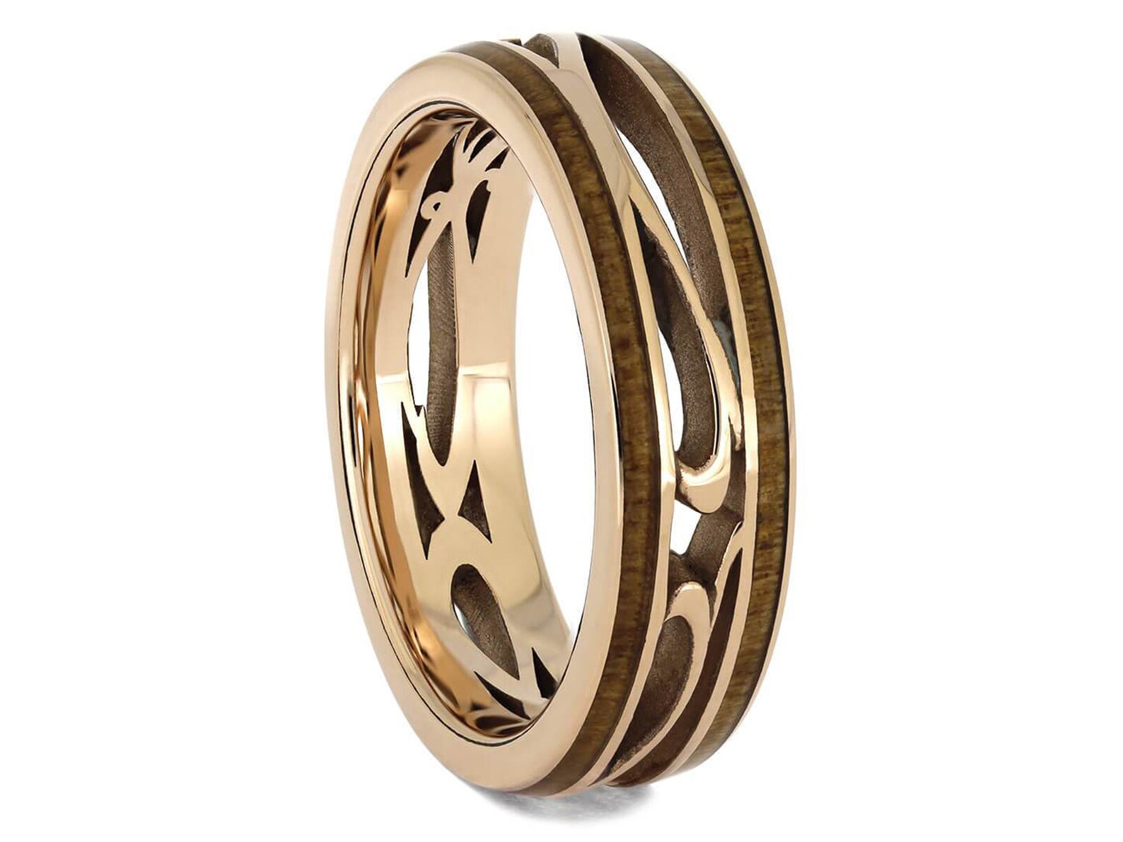 Art Deco Rose Gold Wedding Band With Wood and Filigree Swirl Etsy