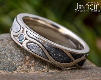 Meteorite Ring in Art Nouveau Design & Bezel Set Aquamarine