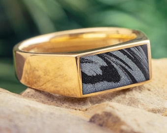 Mixed Metal Signet Ring with Mokume Gane