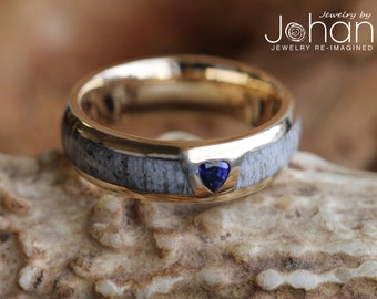 Antler Wedding Band with Heart Shaped Sapphire