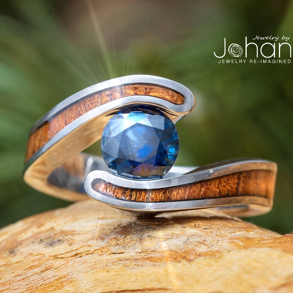 Tension Set Blue Sapphire in 14k White Gold — Metamorphosis Jewelry