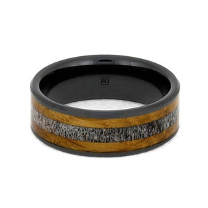 Deer Antler Wedding Band With Whiskey Barrel Oak In Black Ceramic-3764 - Jewelry by Johan