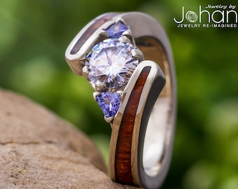 Unique Moissanite Engagement Ring With Wood Inlay